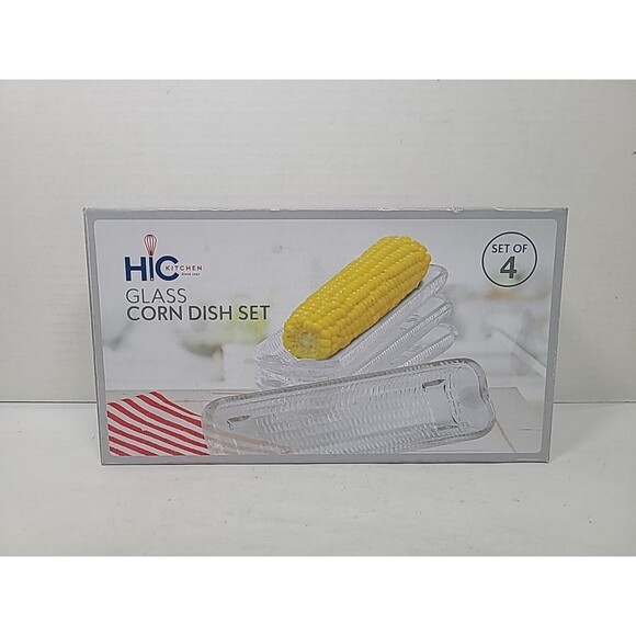 HIC Kitchen Corn Dishes, Pressed Decorative Glass, Set of 4 Corn Dish, Glass - Picture 1 of 4